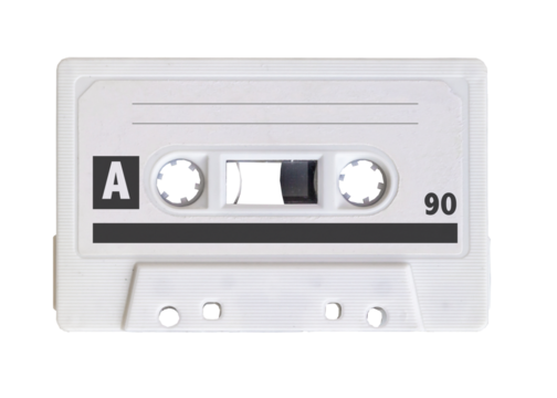 White Audio Cassette on transparent isolated background
