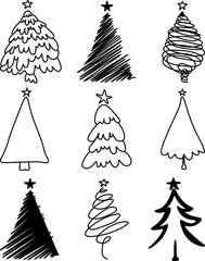 the christmas tree hand drawn set illustration