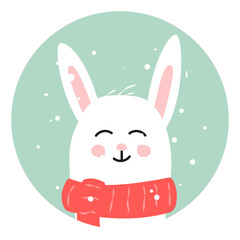 New Year's sticker with a joyful bunny rabbit in the snow