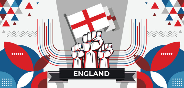 England national day banner with British flag colors theme background and geometric abstract retro modern red white design. English people. Sports Games Supporters Vector Illustration.