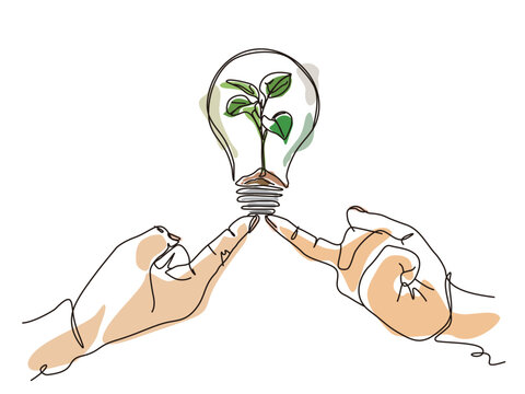 sketch lifestyle A008_fingers hold up the bulb with plant to shows the concept of eco vector illustration graphic EPS 10