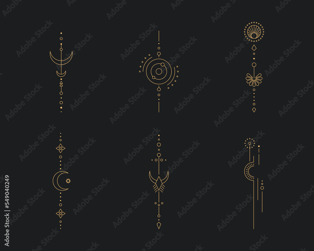 Aufkleber set of moon and sun line art. minimal boho linear symbols. celestial mystic element. vector line art