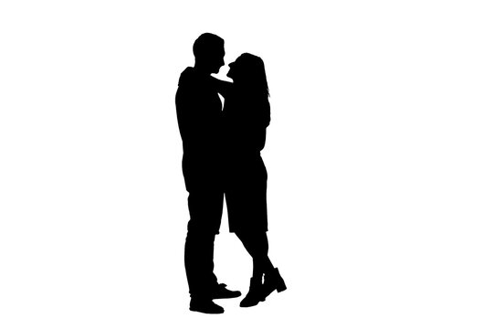 silhouette of a couple on a white background. silhouette of a couple in love. embrace