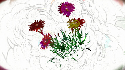 Purple Flowers Botanical Digital Rendering