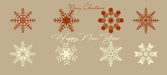 Snowflakes of various shapes set. Winter flat vector decorations elements. Snowflakes vintage vector