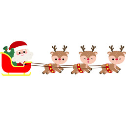 Merry Christmas and Happy new year, Clauses and reindeer with his Christmas sled cheerful in winter...