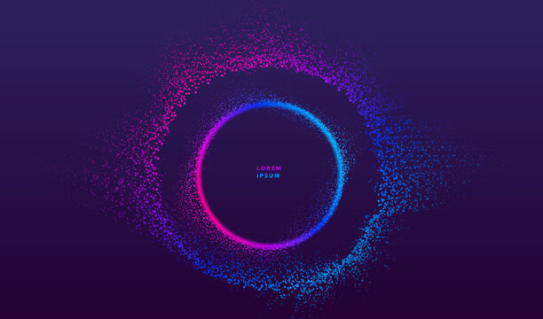 Liquid dots glowing abstract background. Neon explosion splash surface shapes design. Modern cyber light big data technology and science vector.	
