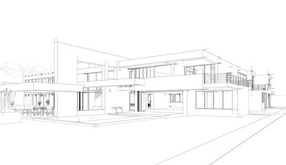 architectural sketch of a house - obrazy, fototapety, plakaty