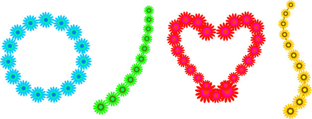 Wedding ornament in four shapes, flowers vector arrangement decoration