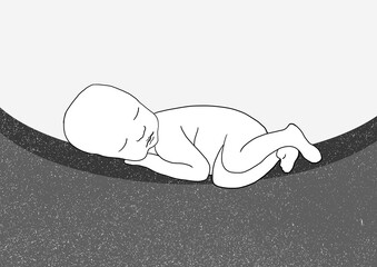 New Born Baby Illustration, Minimal Baby silhouette, Birth Poster, Scandinavian Style, Line Art Baby Shape