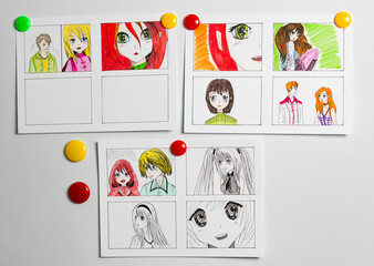 Manga style. Storyboard of anime characters.