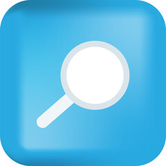 Magnifying glass icon on blue button. Searching for data information symbol.