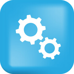 Cog gear wheel icon on blue button. 