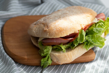 Helthy Sandwich, Ciabatta Bread with Pastrami Ham