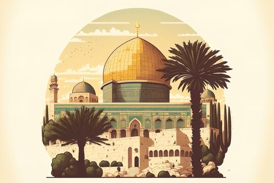 Hand Drawn Flat Design Al Aqsa Illustration