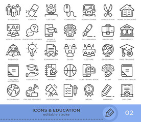 Set of conceptual icons. Vector icons in flat linear style for web sites, applications and other graphic resources. Set from the series - Education and School. Editable stroke icon.