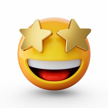 3D Rendering Starry eyed emoji isolated on white background