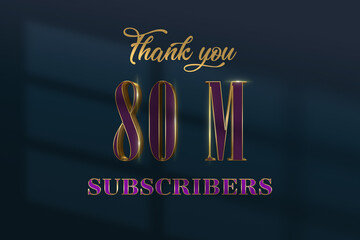 80 Million  subscribers celebration greeting banner with Luxury Design
