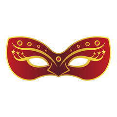 Red carnival mask with golden decor. Vector illustration isolated on transparent background
