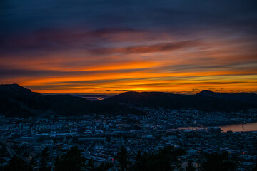 bergen norway city night view landscape sunset mountain