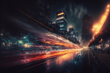 Fototapeta na wymiar Motion Speed Effect With City Night