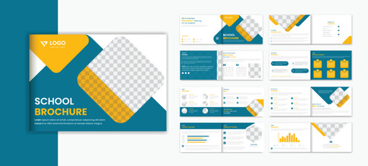 School admission landscape 16 pages brochure design template, education brochure prospectus design