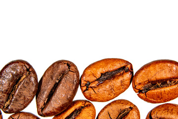 Coffee beans isolated on a white background close-up