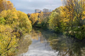 Arga River. Media Luna Towers. Pamplona