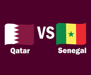 Qatar And Senegal Flag Ribbon With Names Symbol Design Africa And Asia football Final Vector African And Asian Countries Football Teams Illustration