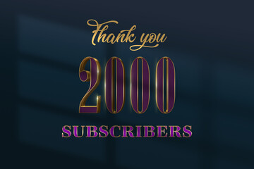 2000 subscribers celebration greeting banner with Luxury Design