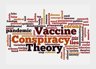 Word Cloud with VACCINE CONSPIRACY THEORY concept, isolated on a white background