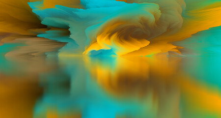 Landscape of surreal lake. Magical Abstract world. 3d illustration