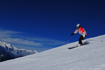 Naklejka na ściany i meble Wintersport: Skiing above Kals-Matreis,