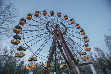 Abandoned Ferris wheel in the amusement park Pripyat city, Chernobyl region, Ukraine