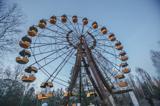 Abandoned Ferris wheel in the amusement park Pripyat city, Chernobyl region, Ukraine