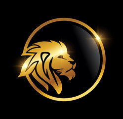 Golden Lion Head In Circle Logo Vector