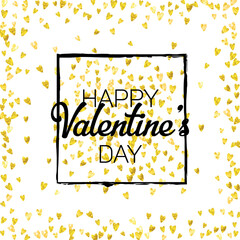 Valentine Day Confetti. Romantic Design For Engagement. Luxury Frame. Golden Art Illustration. Graphic Border For Mother. Yellow Modern Voucher. Gold Valentine Day Confetti.
