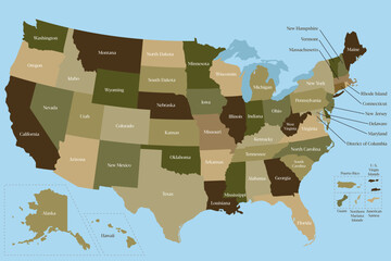 United states of America political map with all 50 states and islands vector illustration