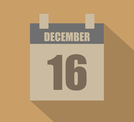 16 december vector calendar icon. Calendar page design on dark background for December days