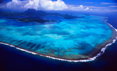 French Polynesia: Airshot from Bora Bora Island and the coral reef