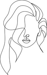 Woman head vector lineart illustration. One Line style drawing. Woman Line Art Minimalist Logo.