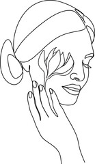 Self love Woman with flowers on head Feminine Floral Face illustration Minimalist line logo Modern black and white art
