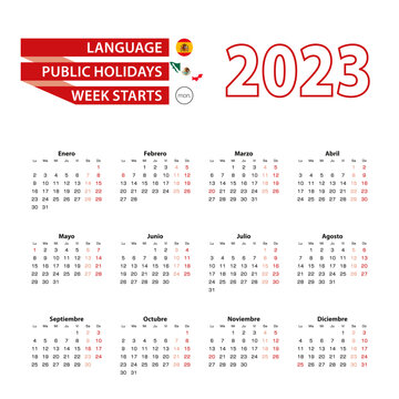 Calendar 2023 in Spanish language with public holidays the country of Mexico in year 2023.