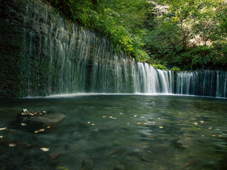 長野県軽井沢町白糸の滝の荘厳な景色