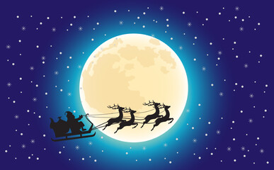 Obraz na płótnie Canvas Santa Claus flying on a sleigh with reindeers