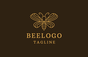 Bee line art logo design template flat vector