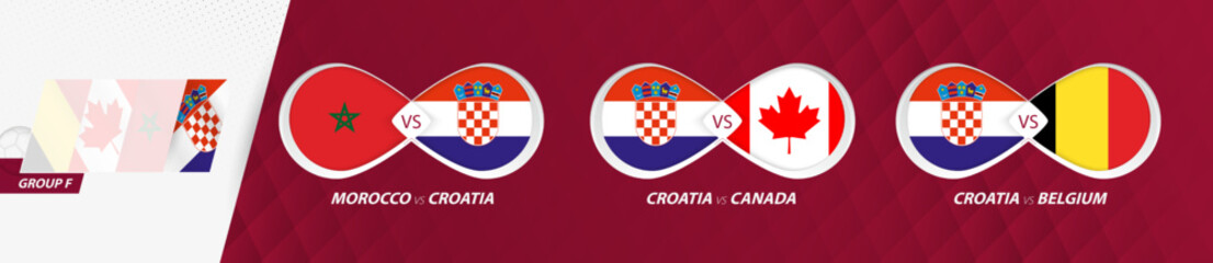 Croatia national team matches in group F, football competition 2022, all games icon in group stage.