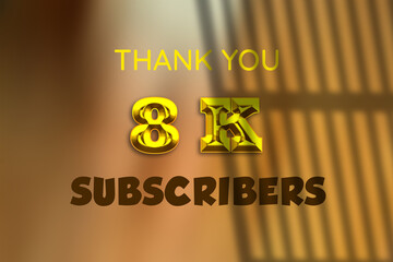 8 K  subscribers celebration greeting banner with Gold Design