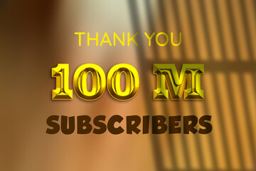 100 Million subscribers celebration greeting banner with Gold Design