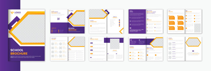 School admission A4 brochure design template, education brochure prospectus design with gradient - obrazy, fototapety, plakaty